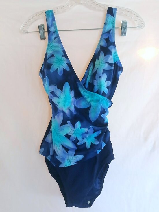 Longitude Other - Vintage Longitude Blue Floral One‑Piece Swimsuit 8 Retro Resort Tropical USA